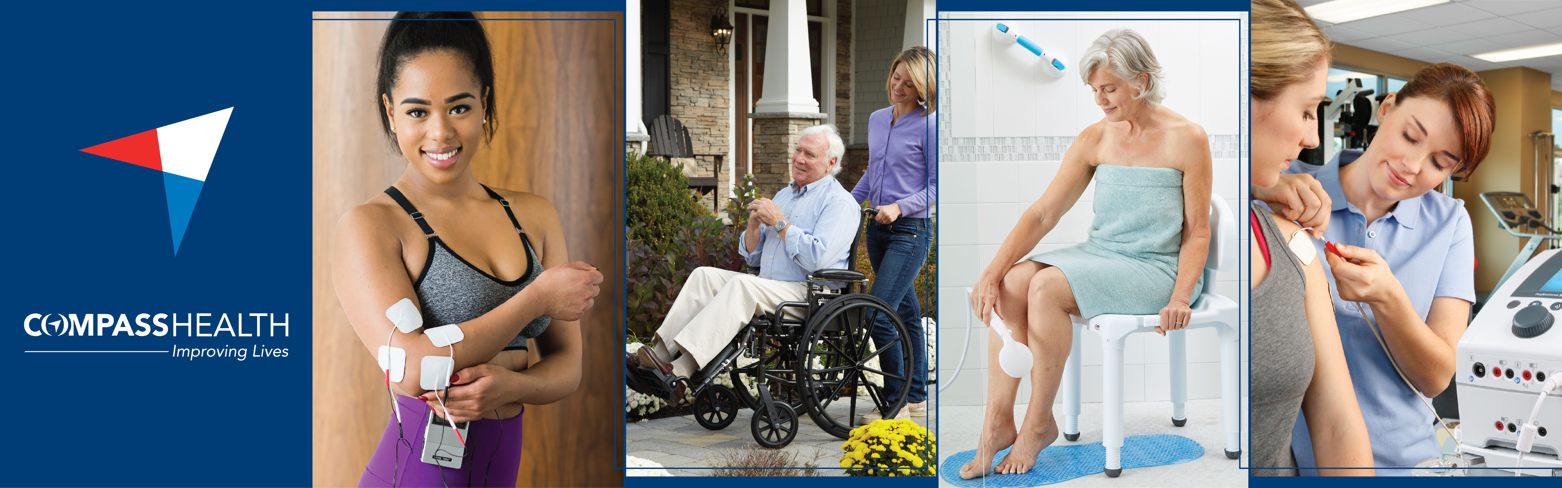 A collage of images of people using Compass Health Brands' products.